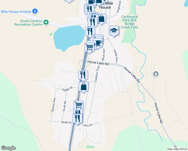 map of restaurants, bars, coffee shops, grocery stores, and more near 710 Cariboo Trail in 100 Mile House