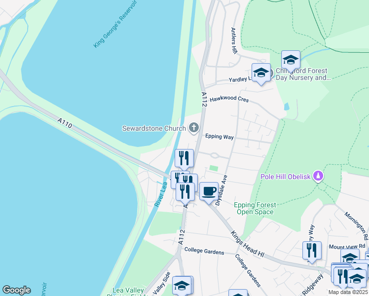 map of restaurants, bars, coffee shops, grocery stores, and more near 4 Redwood Gardens in London