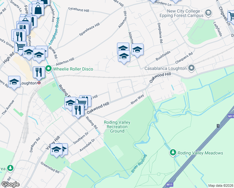 map of restaurants, bars, coffee shops, grocery stores, and more near 3 Barncroft Close in Essex