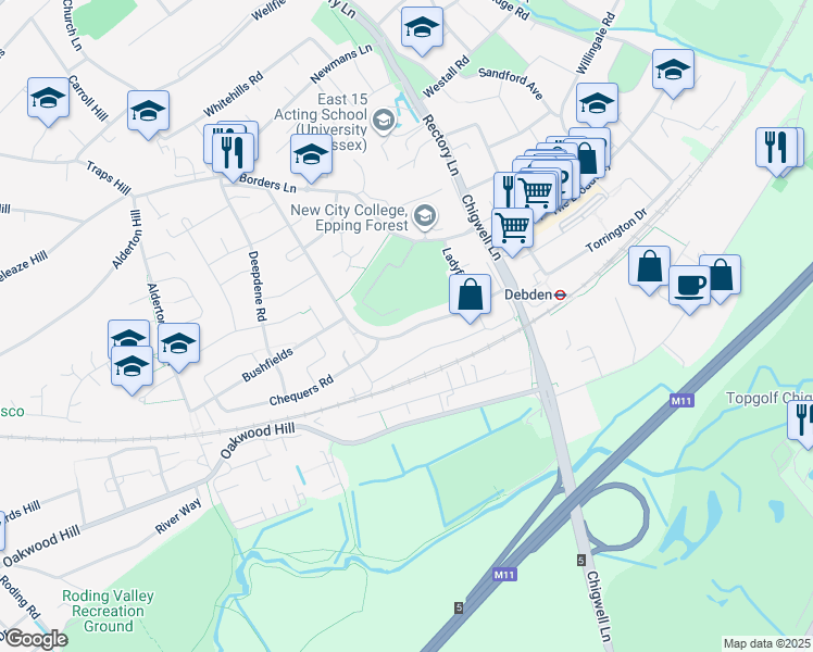 map of restaurants, bars, coffee shops, grocery stores, and more near 46 Colson Road in Essex