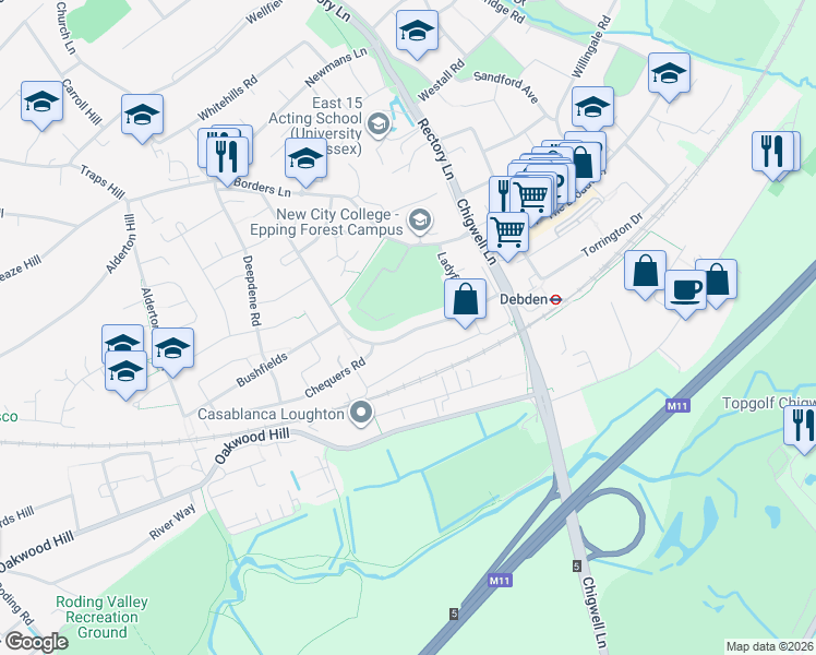 map of restaurants, bars, coffee shops, grocery stores, and more near 46 Colson Road in Essex