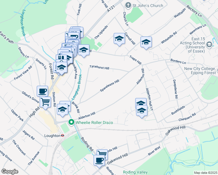 map of restaurants, bars, coffee shops, grocery stores, and more near 26 Spareleaze Hill in Essex