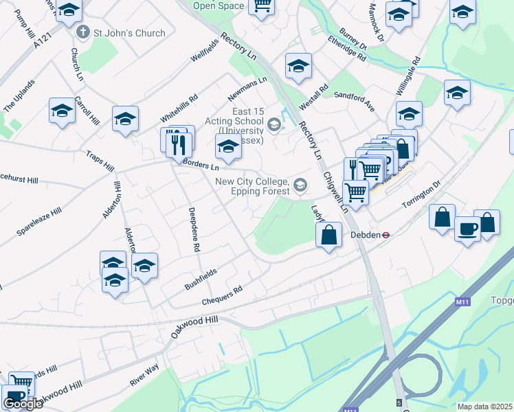 map of restaurants, bars, coffee shops, grocery stores, and more near 1 Bryony Close in Essex