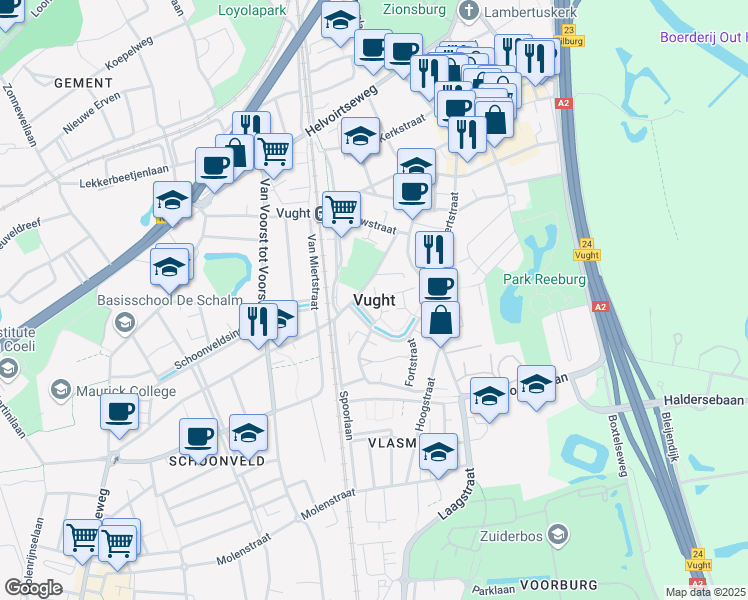 map of restaurants, bars, coffee shops, grocery stores, and more near in Vught