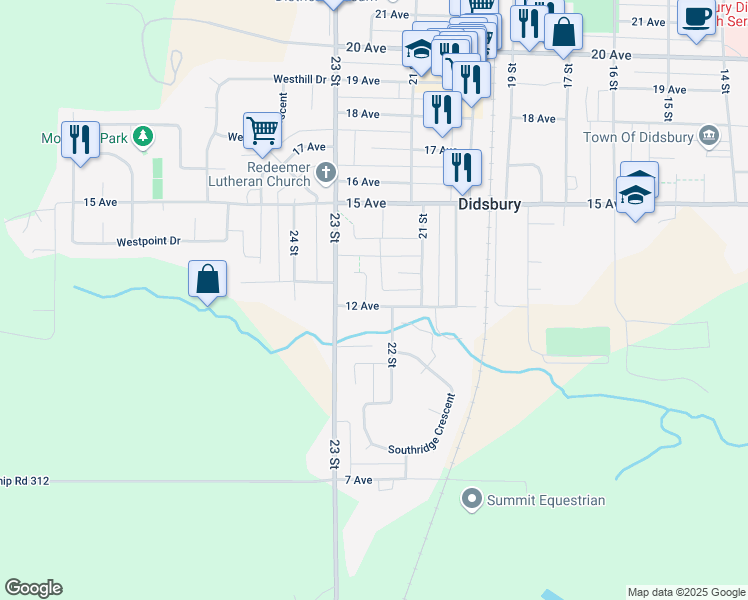 map of restaurants, bars, coffee shops, grocery stores, and more near 3 Meadowview Court in Didsbury
