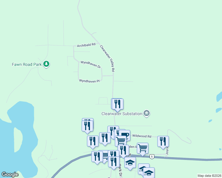 map of restaurants, bars, coffee shops, grocery stores, and more near 469 Clearwater Valley Road in Clearwater