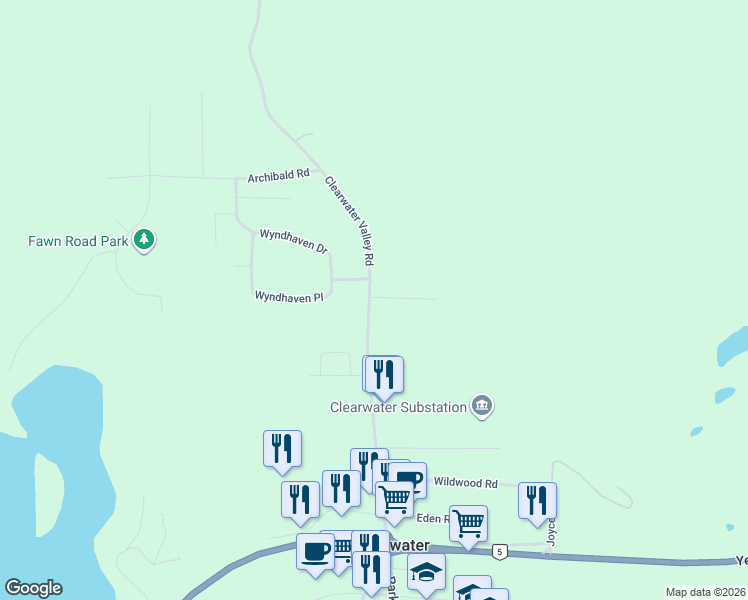 map of restaurants, bars, coffee shops, grocery stores, and more near 469 Clearwater Valley Road in Clearwater