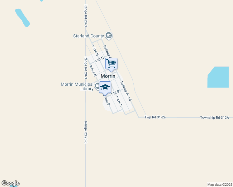 map of restaurants, bars, coffee shops, grocery stores, and more near 204 Railway Avenue South in Morrin