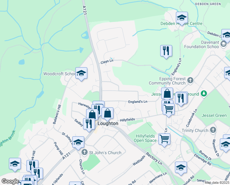 map of restaurants, bars, coffee shops, grocery stores, and more near 29 Copper Beech Court in Essex