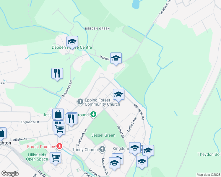 map of restaurants, bars, coffee shops, grocery stores, and more near 167 Grosvenor Drive in Essex