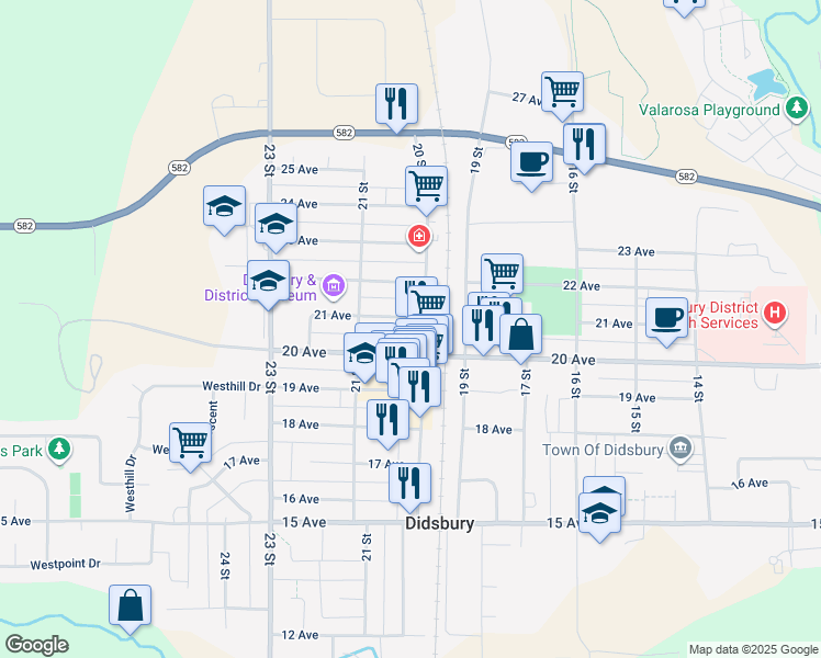 map of restaurants, bars, coffee shops, grocery stores, and more near 2016 20 Street in Didsbury