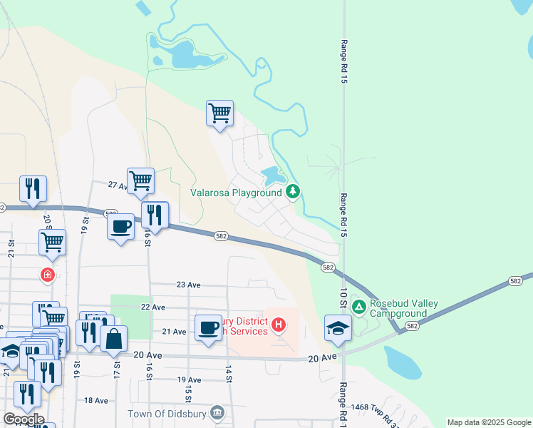 map of restaurants, bars, coffee shops, grocery stores, and more near 213 200 Valarosa Place in Didsbury