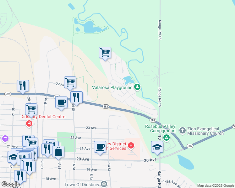 map of restaurants, bars, coffee shops, grocery stores, and more near 310 200 Valarosa Place in Didsbury