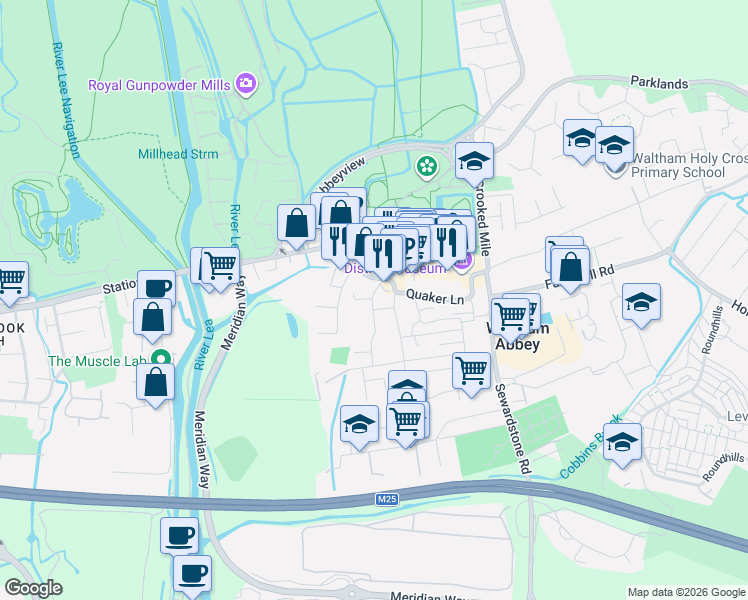 map of restaurants, bars, coffee shops, grocery stores, and more near in Essex