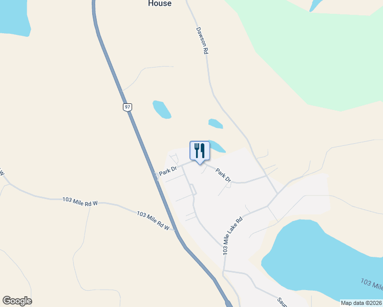 map of restaurants, bars, coffee shops, grocery stores, and more near 5509 Park Drive in 100 Mile House