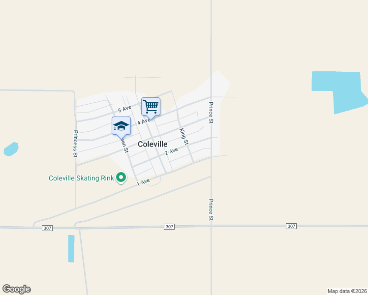 map of restaurants, bars, coffee shops, grocery stores, and more near 105 2 Avenue in Coleville