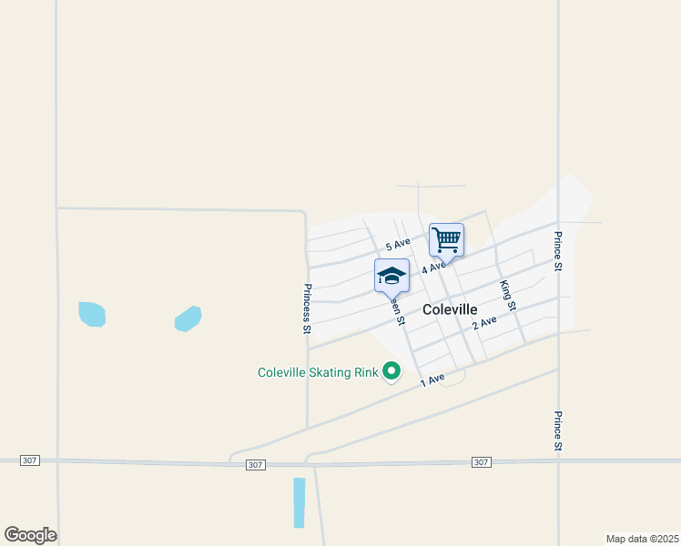 map of restaurants, bars, coffee shops, grocery stores, and more near 211 5 Avenue in Coleville