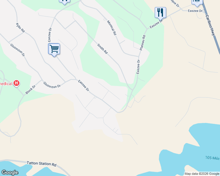 map of restaurants, bars, coffee shops, grocery stores, and more near 5035 Hansen Court in 100 Mile House