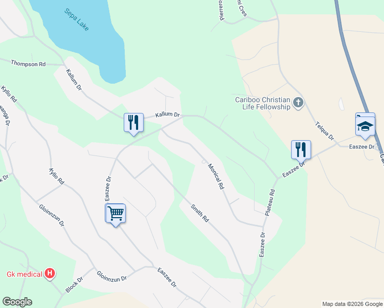 map of restaurants, bars, coffee shops, grocery stores, and more near 4958 Monical Road in 108 Mile Ranch