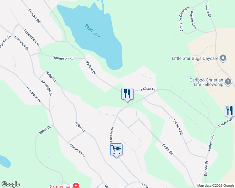 map of restaurants, bars, coffee shops, grocery stores, and more near Kallum Drive in Cariboo