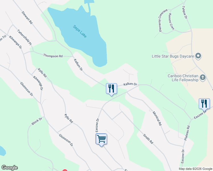 map of restaurants, bars, coffee shops, grocery stores, and more near 5369 Kallum Drive in 108 Mile Ranch