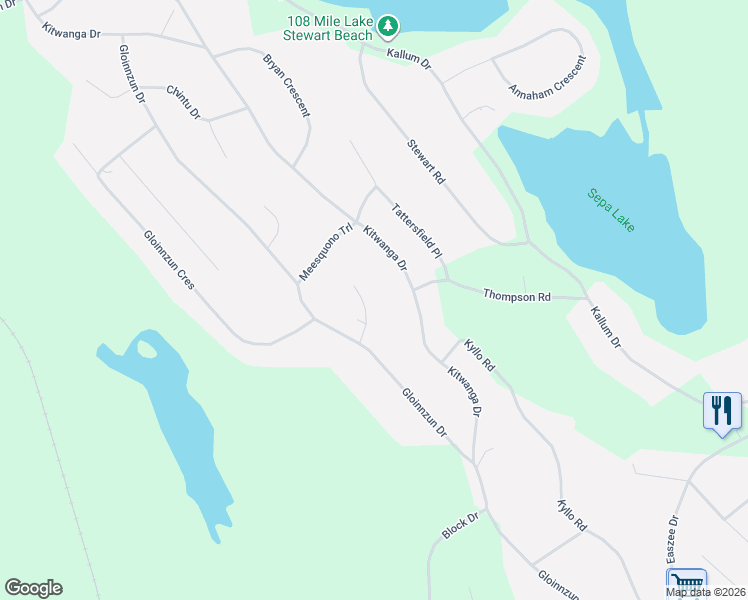 map of restaurants, bars, coffee shops, grocery stores, and more near 4907 Peasim Court in 100 Mile House