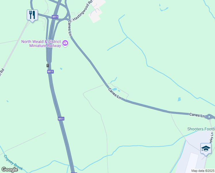 map of restaurants, bars, coffee shops, grocery stores, and more near Canes Lane in Essex