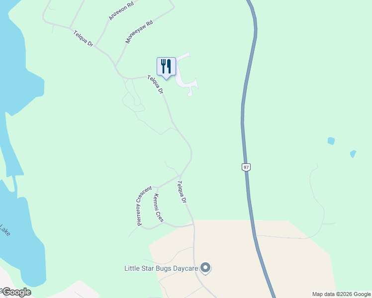 map of restaurants, bars, coffee shops, grocery stores, and more near 4838 Telqua Drive in 100 Mile House