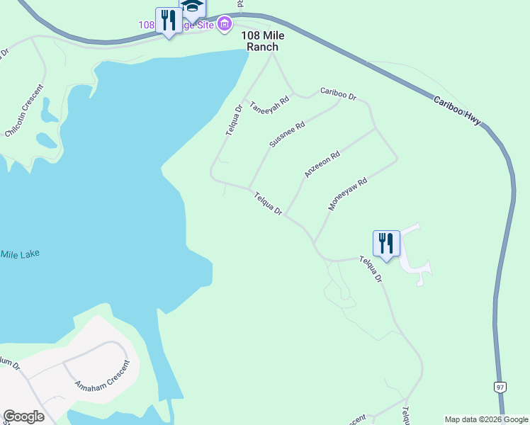 map of restaurants, bars, coffee shops, grocery stores, and more near 4768 Telqua Drive in 108 Mile Ranch