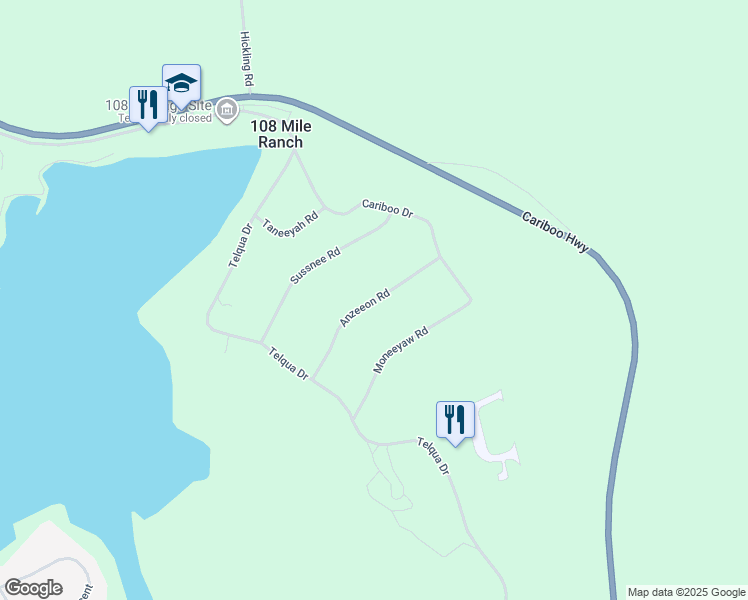 map of restaurants, bars, coffee shops, grocery stores, and more near Anzeeon Road in 108 Mile Ranch