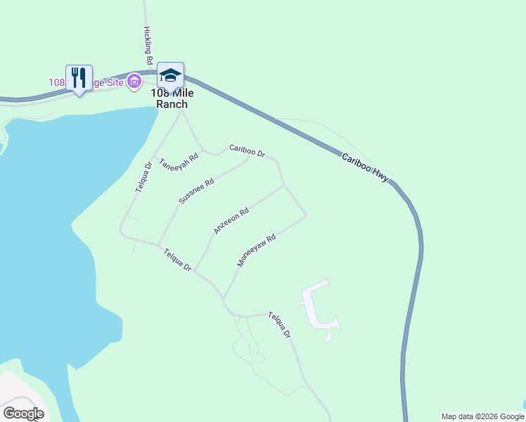 map of restaurants, bars, coffee shops, grocery stores, and more near 4745 Anzeeon Road in Cariboo G