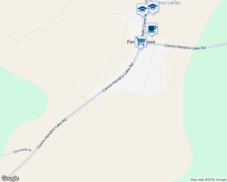 map of restaurants, bars, coffee shops, grocery stores, and more near 4569 Canim-Hendrix Lake Road in Forest Grove