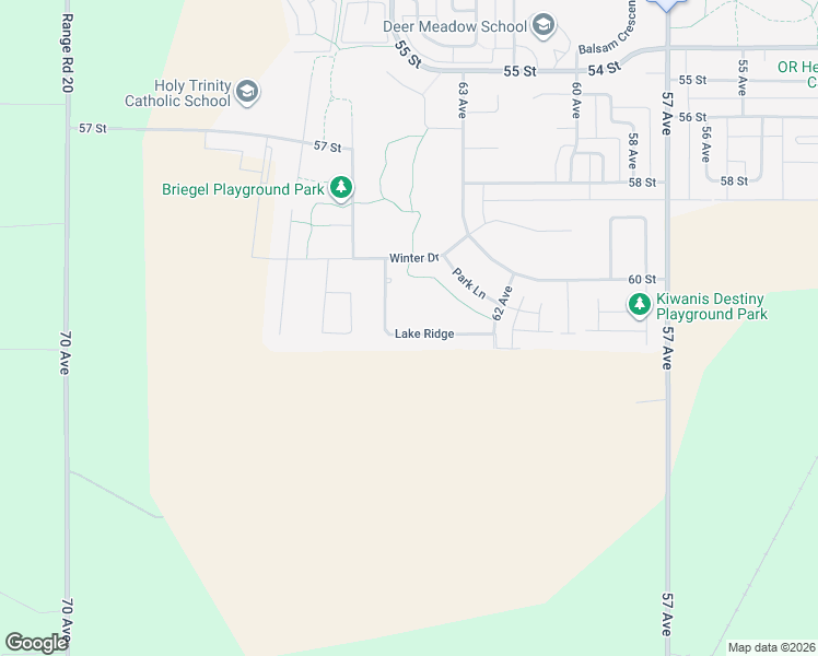 map of restaurants, bars, coffee shops, grocery stores, and more near 21 Lake Ridge in Olds