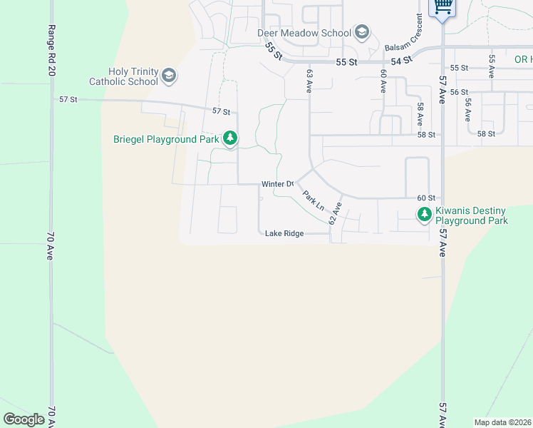 map of restaurants, bars, coffee shops, grocery stores, and more near 21 Lake Ridge in Olds