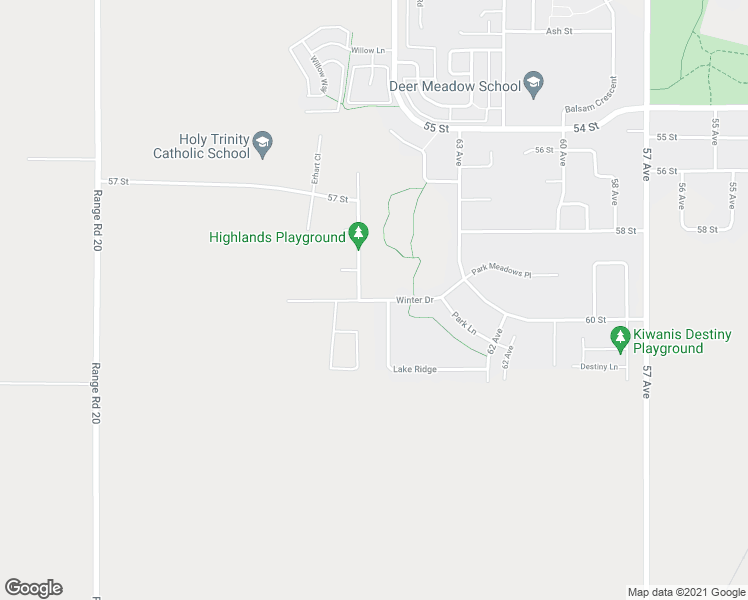 map of restaurants, bars, coffee shops, grocery stores, and more near 28 Winter Drive in Olds