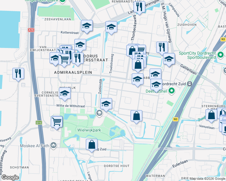 map of restaurants, bars, coffee shops, grocery stores, and more near in Dordrecht