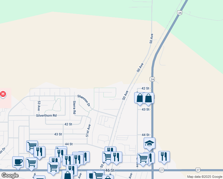 map of restaurants, bars, coffee shops, grocery stores, and more near 105 Sierra Place in Olds