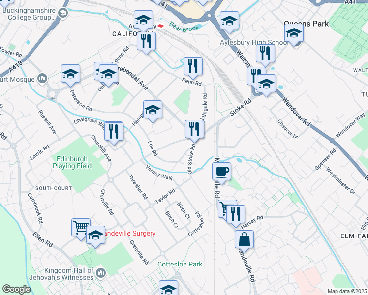 map of restaurants, bars, coffee shops, grocery stores, and more near in Buckinghamshire