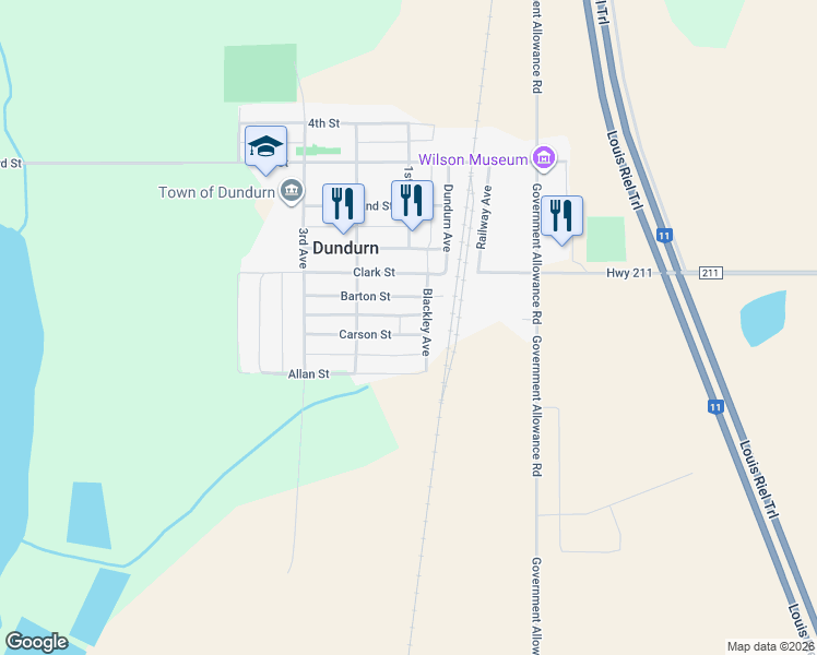 map of restaurants, bars, coffee shops, grocery stores, and more near 317 Carson Street in Dundurn