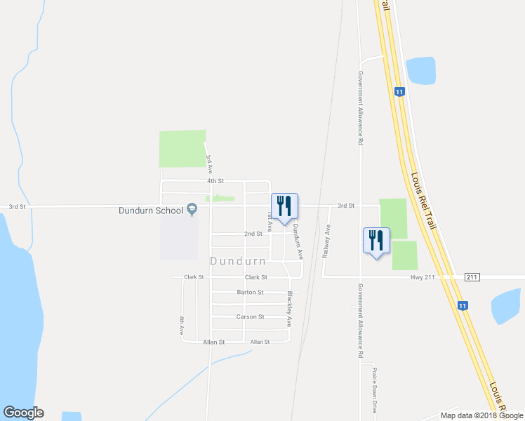 map of restaurants, bars, coffee shops, grocery stores, and more near 308 3rd Street in Dundurn