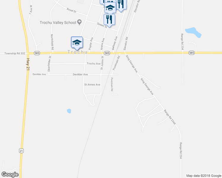 map of restaurants, bars, coffee shops, grocery stores, and more near 430B Pontmain Road in Trochu