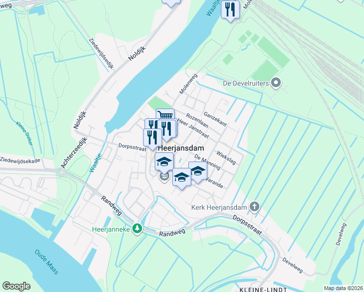 map of restaurants, bars, coffee shops, grocery stores, and more near in Heerjansdam