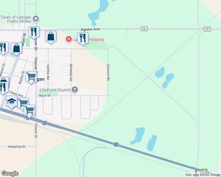 map of restaurants, bars, coffee shops, grocery stores, and more near 300 Clement Road in Lanigan