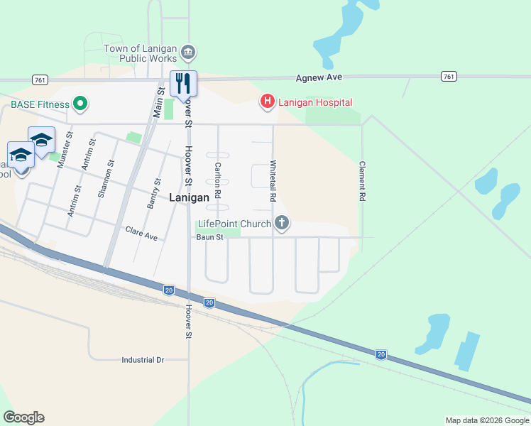 map of restaurants, bars, coffee shops, grocery stores, and more near 11 Balsam Place in Lanigan