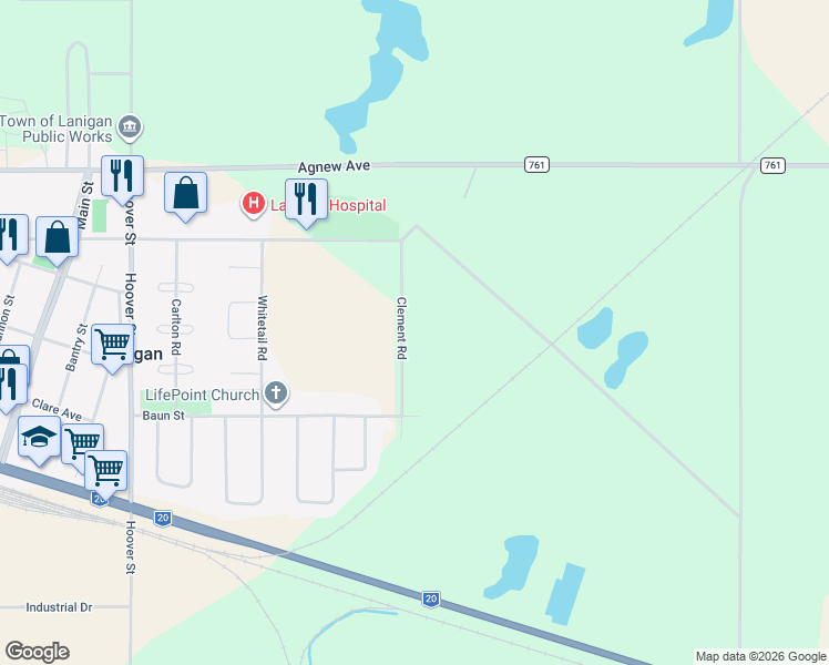 map of restaurants, bars, coffee shops, grocery stores, and more near 300 Clement Road in Lanigan