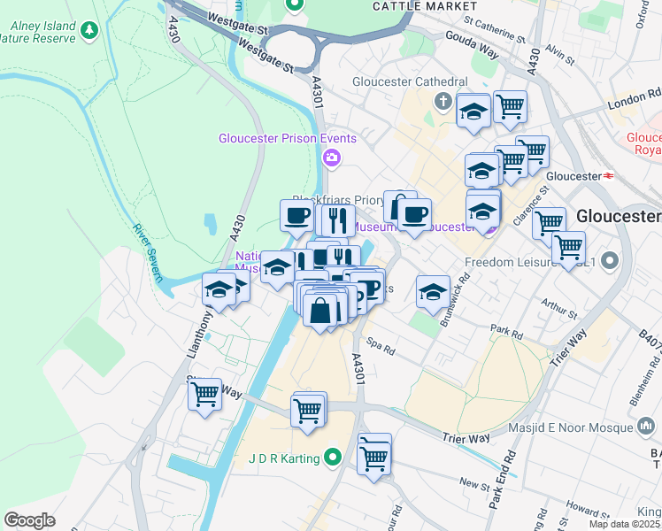 map of restaurants, bars, coffee shops, grocery stores, and more near in Gloucestershire