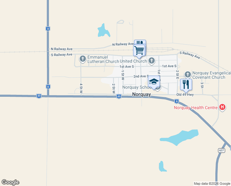 map of restaurants, bars, coffee shops, grocery stores, and more near 245 2 Street West in Norquay