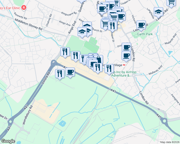 map of restaurants, bars, coffee shops, grocery stores, and more near 50 Pingle Drive in Oxfordshire