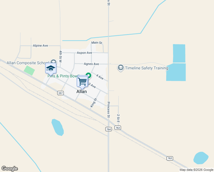 map of restaurants, bars, coffee shops, grocery stores, and more near Elstow in Allan