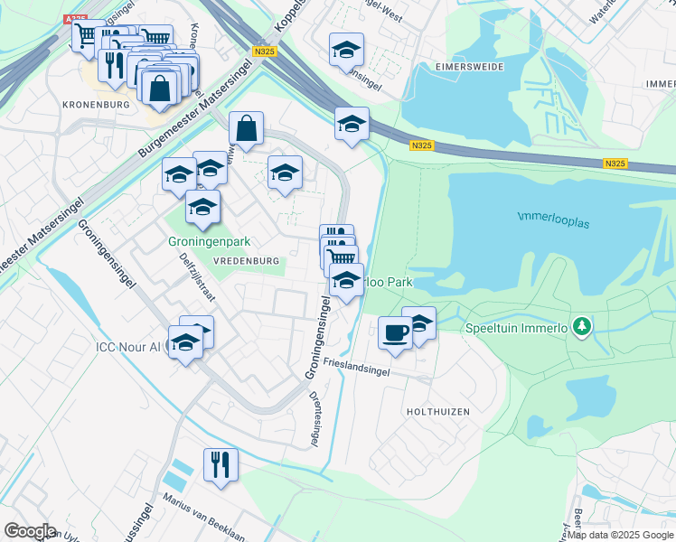 map of restaurants, bars, coffee shops, grocery stores, and more near 949 Groningensingel in Arnhem